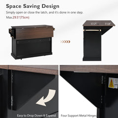 Bellemave® 54.9" Kitchen Island with Drop Leaf, Power Outlet, 4 Door Shelves, Cross Barn Doors, Visual Glass Door, 4 Wheels - Bellemave