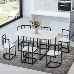 Bellemave® 55" 7 - Piece Dining Table Set with Faux Marble Kitchen Table - Bellemave