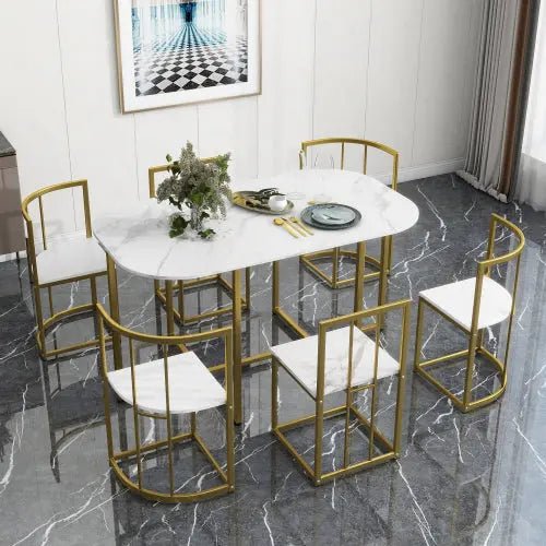 Bellemave® 55" 7 - Piece Dining Table Set with Faux Marble Kitchen Table - Bellemave