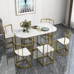 Bellemave® 55" 7 - Piece Dining Table Set with Faux Marble Kitchen Table - Bellemave