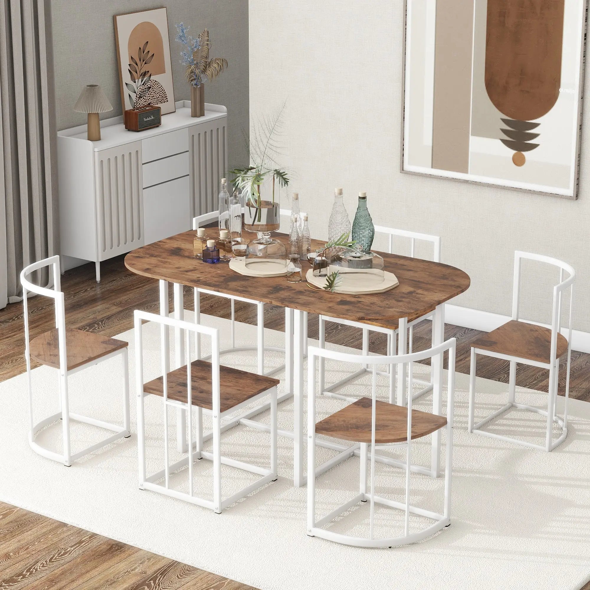 Bellemave® 55" 7 - Piece Dining Table Set with Faux Marble Kitchen Table - Bellemave