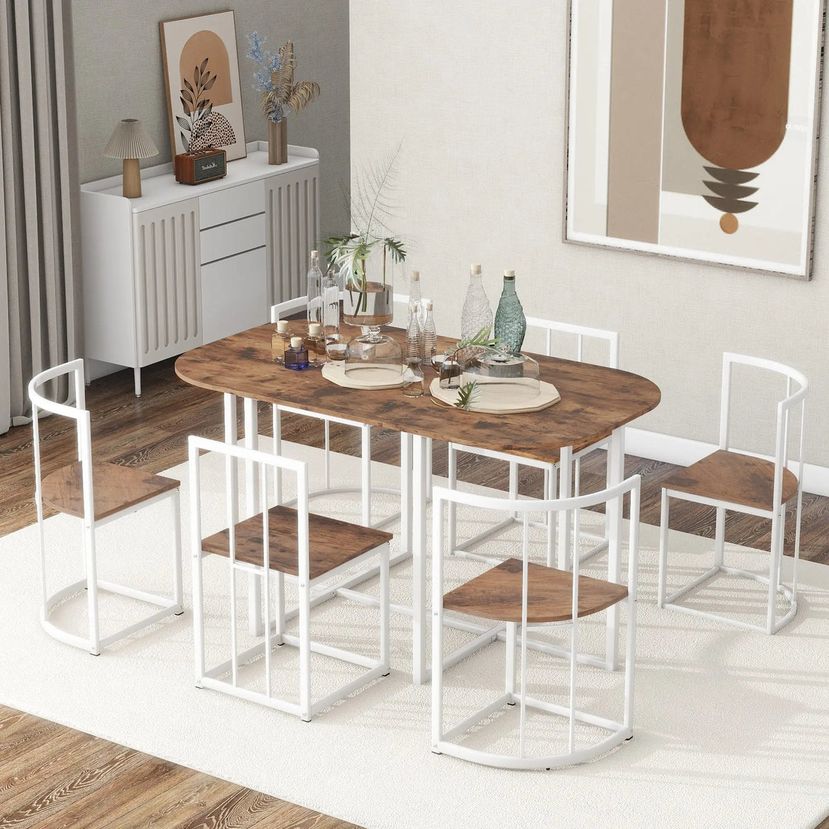 Bellemave® 55" 7 - Piece Dining Table Set with Faux Marble Kitchen Table - Bellemave