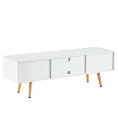 Bellemave® 55.12" Rattan TV cabinet, Double Sliding Doors For Storage, Adjustable Shelf, Solid Wood Legs - Bellemave