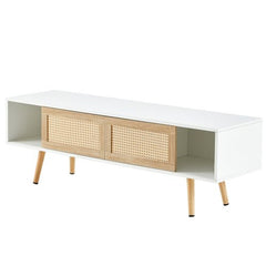 Bellemave® 55.12" Rattan TV cabinet, Double Sliding Doors For Storage, Adjustable Shelf, Solid Wood Legs - Bellemave
