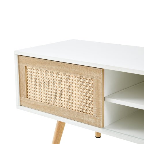 Bellemave® 55.12" Rattan TV cabinet, Double Sliding Doors For Storage, Adjustable Shelf, Solid Wood Legs - Bellemave