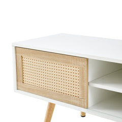 Bellemave® 55.12" Rattan TV cabinet, Double Sliding Doors For Storage, Adjustable Shelf, Solid Wood Legs - Bellemave