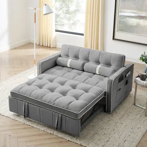 Bellemave® 55.5" Modern Pull Out Sleep Sofa Bed 2 Seater Loveseats Sofa Couch with side pockets, Adjsutable Backrest and Lumbar Pillows - Bellemave