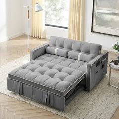 Bellemave® 55.5" Modern Pull Out Sleep Sofa Bed 2 Seater Loveseats Sofa Couch with side pockets, Adjsutable Backrest and Lumbar Pillows - Bellemave