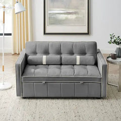Bellemave® 55.5" Modern Pull Out Sleep Sofa Bed 2 Seater Loveseats Sofa Couch with side pockets, Adjsutable Backrest and Lumbar Pillows - Bellemave