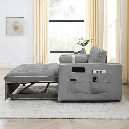 Bellemave® 55.5" Modern Pull Out Sleep Sofa Bed 2 Seater Loveseats Sofa Couch with side pockets, Adjsutable Backrest and Lumbar Pillows - Bellemave