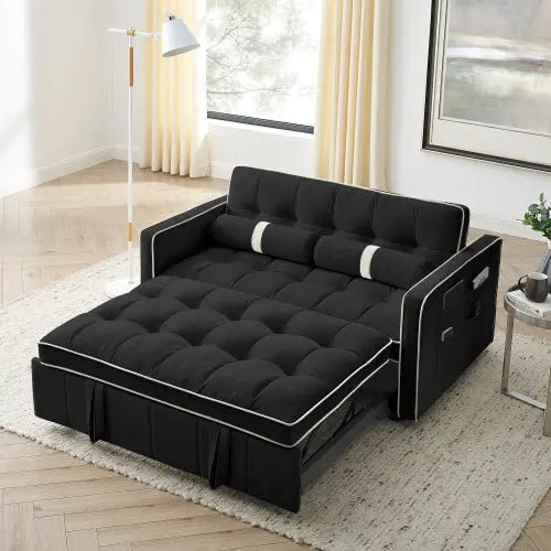 Bellemave® 55.5" Modern Pull Out Sleep Sofa Bed 2 Seater Loveseats Sofa Couch with side pockets, Adjsutable Backrest and Lumbar Pillows - Bellemave