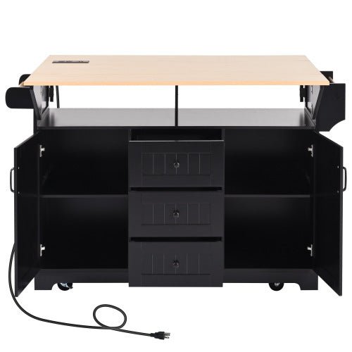 Bellemave® 55.7" Large Kitchen Island on 5 Wheels with 2 Drop Leaf,Power Outlet, Spice,Towel Rack,3 Drawers - Bellemave