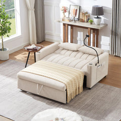 Bellemave® 55.9" Convertible Sofa Bed with Three USB Ports, Two Side Pockets, Two Cup Holders and 360°Swivel Phone Holder - Bellemave