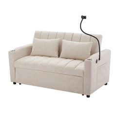 Bellemave® 55.9" Convertible Sofa Bed with Three USB Ports, Two Side Pockets, Two Cup Holders and 360°Swivel Phone Holder - Bellemave
