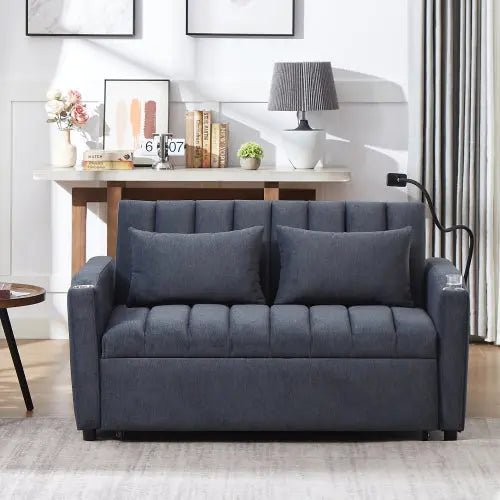 Bellemave® 55.9" Convertible Sofa Bed with Three USB Ports, Two Side Pockets, Two Cup Holders and 360°Swivel Phone Holder - Bellemave