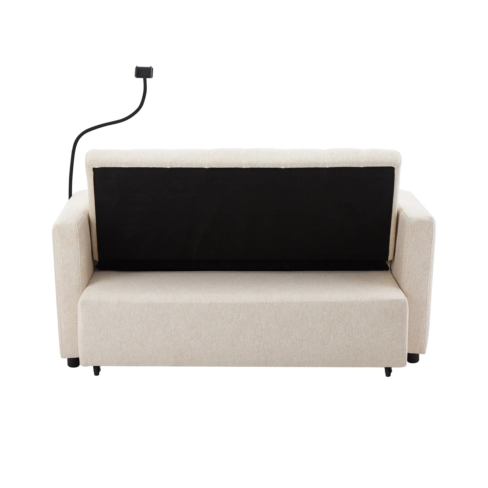 Bellemave® 55.9" Convertible Sofa Bed with Three USB Ports, Two Side Pockets, Two Cup Holders and 360°Swivel Phone Holder - Bellemave