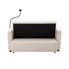 Bellemave® 55.9" Convertible Sofa Bed with Three USB Ports, Two Side Pockets, Two Cup Holders and 360°Swivel Phone Holder - Bellemave
