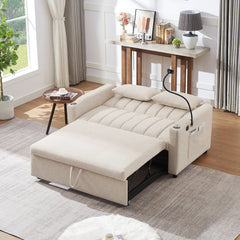 Bellemave® 55.9" Convertible Sofa Bed with Three USB Ports, Two Side Pockets, Two Cup Holders and 360°Swivel Phone Holder - Bellemave