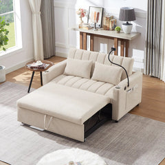 Bellemave® 55.9" Convertible Sofa Bed with Three USB Ports, Two Side Pockets, Two Cup Holders and 360°Swivel Phone Holder - Bellemave