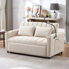 Bellemave® 55.9" Convertible Sofa Bed with Three USB Ports, Two Side Pockets, Two Cup Holders and 360°Swivel Phone Holder - Bellemave