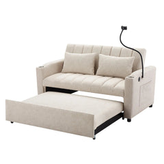 Bellemave® 55.9" Convertible Sofa Bed with Three USB Ports, Two Side Pockets, Two Cup Holders and 360°Swivel Phone Holder - Bellemave