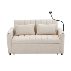 Bellemave® 55.9" Convertible Sofa Bed with Three USB Ports, Two Side Pockets, Two Cup Holders and 360°Swivel Phone Holder - Bellemave