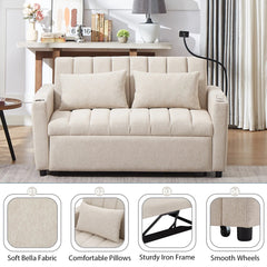 Bellemave® 55.9" Convertible Sofa Bed with Three USB Ports, Two Side Pockets, Two Cup Holders and 360°Swivel Phone Holder - Bellemave