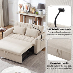 Bellemave® 55.9" Convertible Sofa Bed with Three USB Ports, Two Side Pockets, Two Cup Holders and 360°Swivel Phone Holder - Bellemave