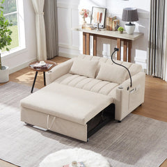 Bellemave® 55.9" Convertible Sofa Bed with Three USB Ports, Two Side Pockets, Two Cup Holders and 360°Swivel Phone Holder - Bellemave