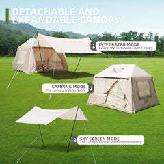 Bellemave® 5.72m ² Inflatable Camping Tent, Easy Setup, Windproof Outdoor Cotton Tent with Stove Jack & Mesh Windows & Pump - Bellemave