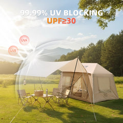 Bellemave® 5.72m ² Inflatable Camping Tent, Easy Setup, Windproof Outdoor Cotton Tent with Stove Jack & Mesh Windows & Pump - Bellemave