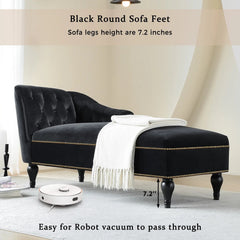 Bellemave® 58" Velvet Chaise Lounge,Button Tufted Right Arm Facing Lounge Chair with Nailhead Trim & Solid Wood Legs - Bellemave