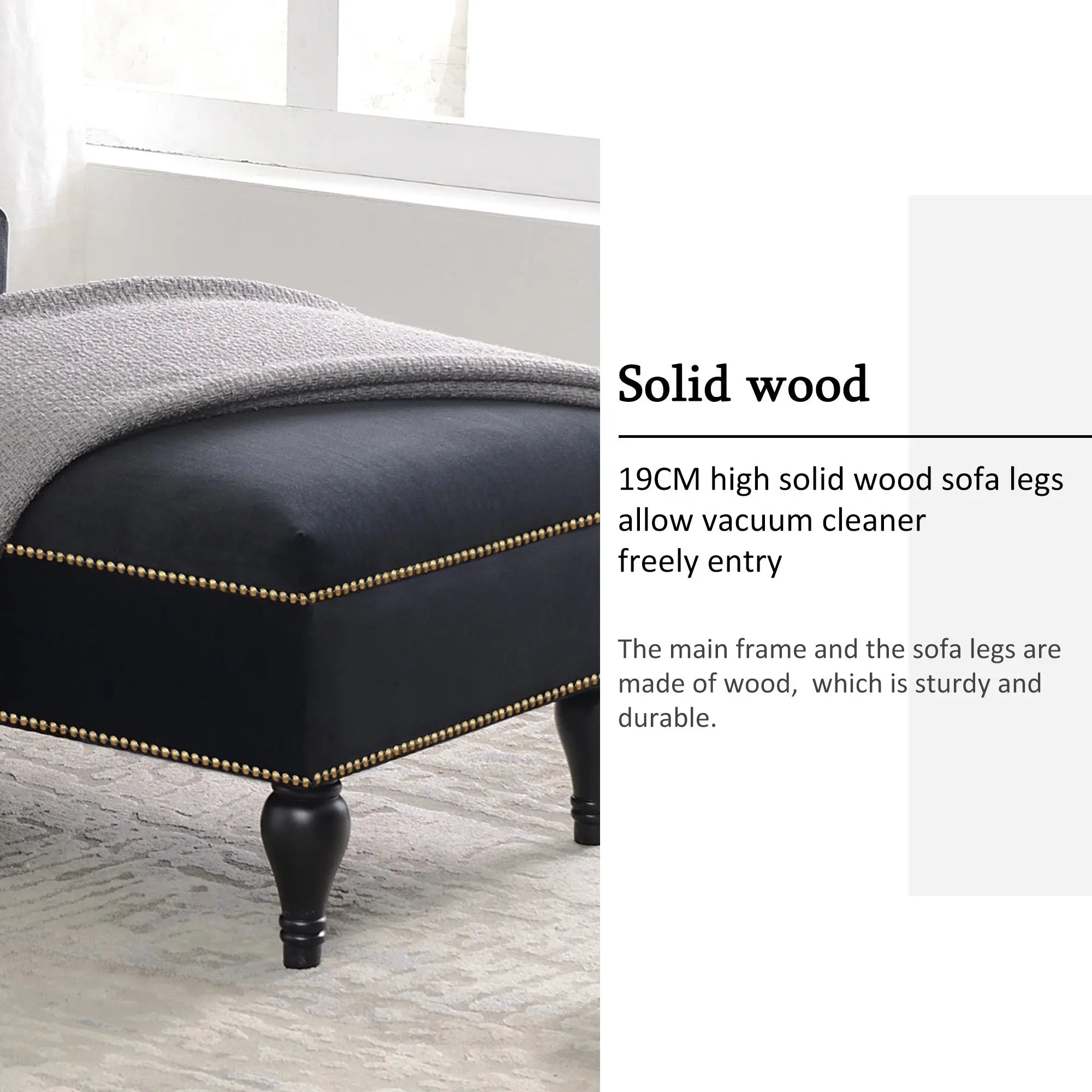 Bellemave® 58" Velvet Chaise Lounge,Button Tufted Right Arm Facing Lounge Chair with Nailhead Trim & Solid Wood Legs - Bellemave