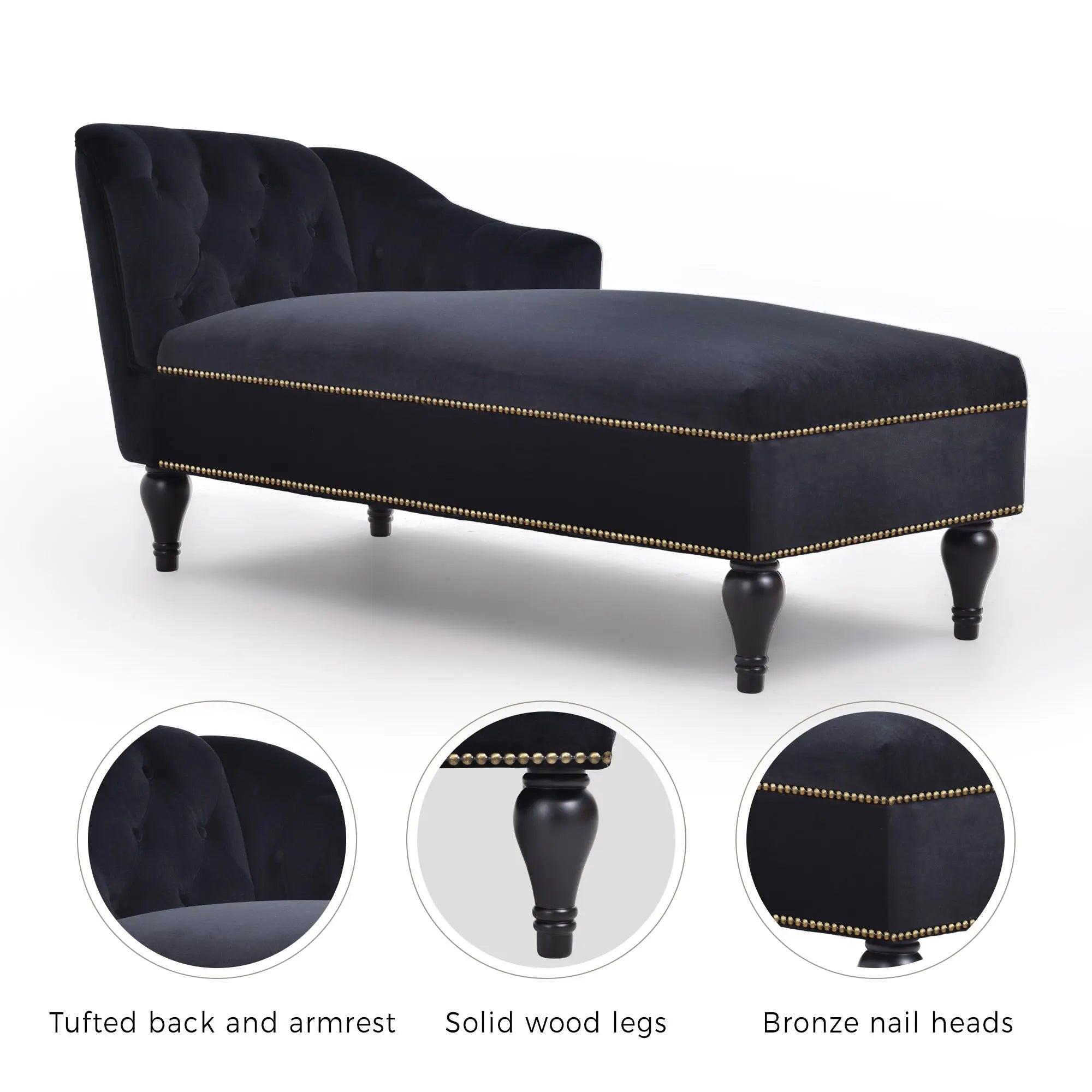 Bellemave® 58" Velvet Chaise Lounge,Button Tufted Right Arm Facing Lounge Chair with Nailhead Trim & Solid Wood Legs - Bellemave