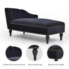 Bellemave® 58" Velvet Chaise Lounge,Button Tufted Right Arm Facing Lounge Chair with Nailhead Trim & Solid Wood Legs - Bellemave