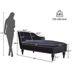 Bellemave® 58" Velvet Chaise Lounge,Button Tufted Right Arm Facing Lounge Chair with Nailhead Trim & Solid Wood Legs - Bellemave