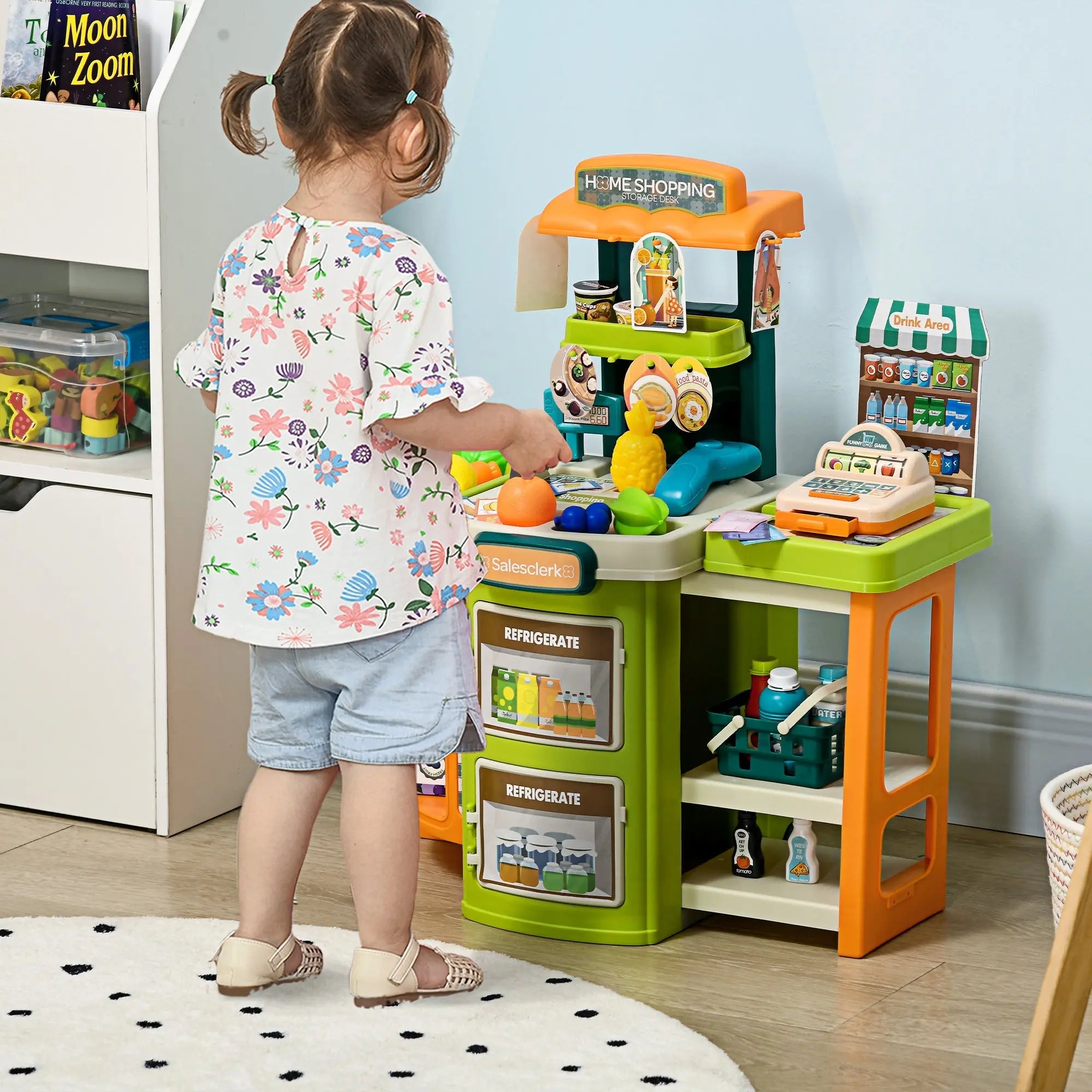 Bellemave® 58Pcs Grocery Store Pretend Play Kids Trolley with Cash Register Stand - Bellemave