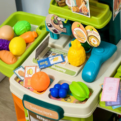 Bellemave® 58Pcs Grocery Store Pretend Play Kids Trolley with Cash Register Stand - Bellemave