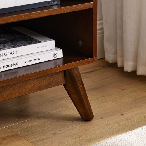 Bellemave® 59" Mid Century Modern Rattan TV Stand with Solid Wood Feet & Rattan Cabinet Doors - Bellemave