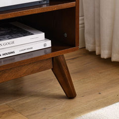 Bellemave® 59" Mid Century Modern Rattan TV Stand with Solid Wood Feet & Rattan Cabinet Doors - Bellemave