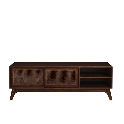 Bellemave® 59" Mid Century Modern Rattan TV Stand with Solid Wood Feet & Rattan Cabinet Doors - Bellemave
