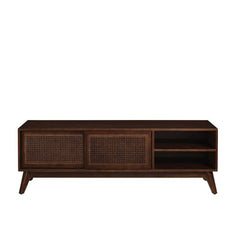 Bellemave® 59" Mid Century Modern Rattan TV Stand with Solid Wood Feet & Rattan Cabinet Doors - Bellemave