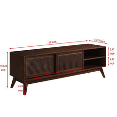 Bellemave® 59" Mid Century Modern Rattan TV Stand with Solid Wood Feet & Rattan Cabinet Doors - Bellemave