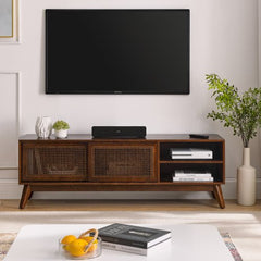 Bellemave® 59" Mid Century Modern Rattan TV Stand with Solid Wood Feet & Rattan Cabinet Doors - Bellemave