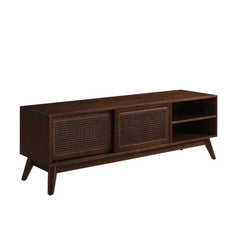 Bellemave® 59" Mid Century Modern Rattan TV Stand with Solid Wood Feet & Rattan Cabinet Doors - Bellemave