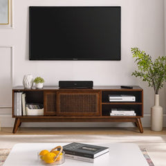 Bellemave® 59" Mid Century Modern Rattan TV Stand with Solid Wood Feet & Rattan Cabinet Doors - Bellemave
