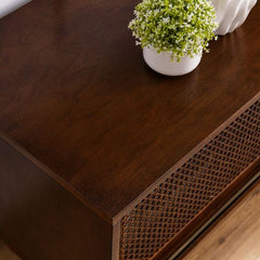 Bellemave® 59" Mid Century Modern Rattan TV Stand with Solid Wood Feet & Rattan Cabinet Doors - Bellemave
