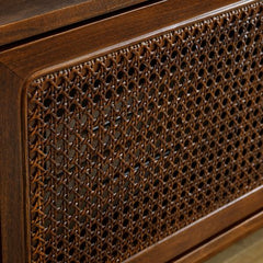 Bellemave® 59" Mid Century Modern Rattan TV Stand with Solid Wood Feet & Rattan Cabinet Doors - Bellemave