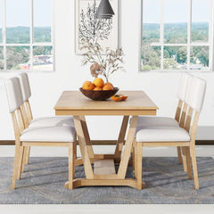 Bellemave® 59" Rustic 5 - piece Dining Table Set with 4 Upholstered Chairs - Bellemave