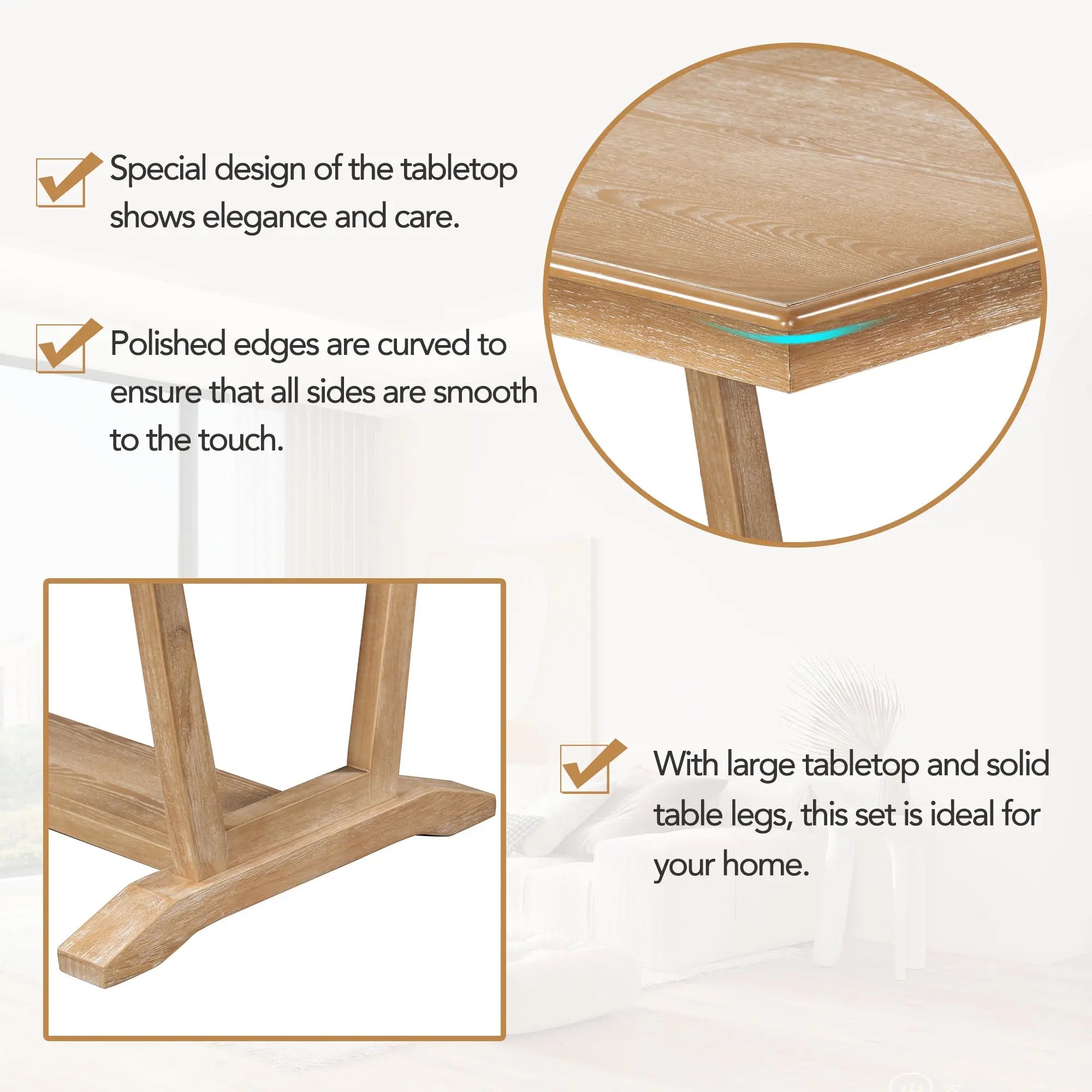 Bellemave® 59" Rustic 5 - piece Dining Table Set with 4 Upholstered Chairs - Bellemave